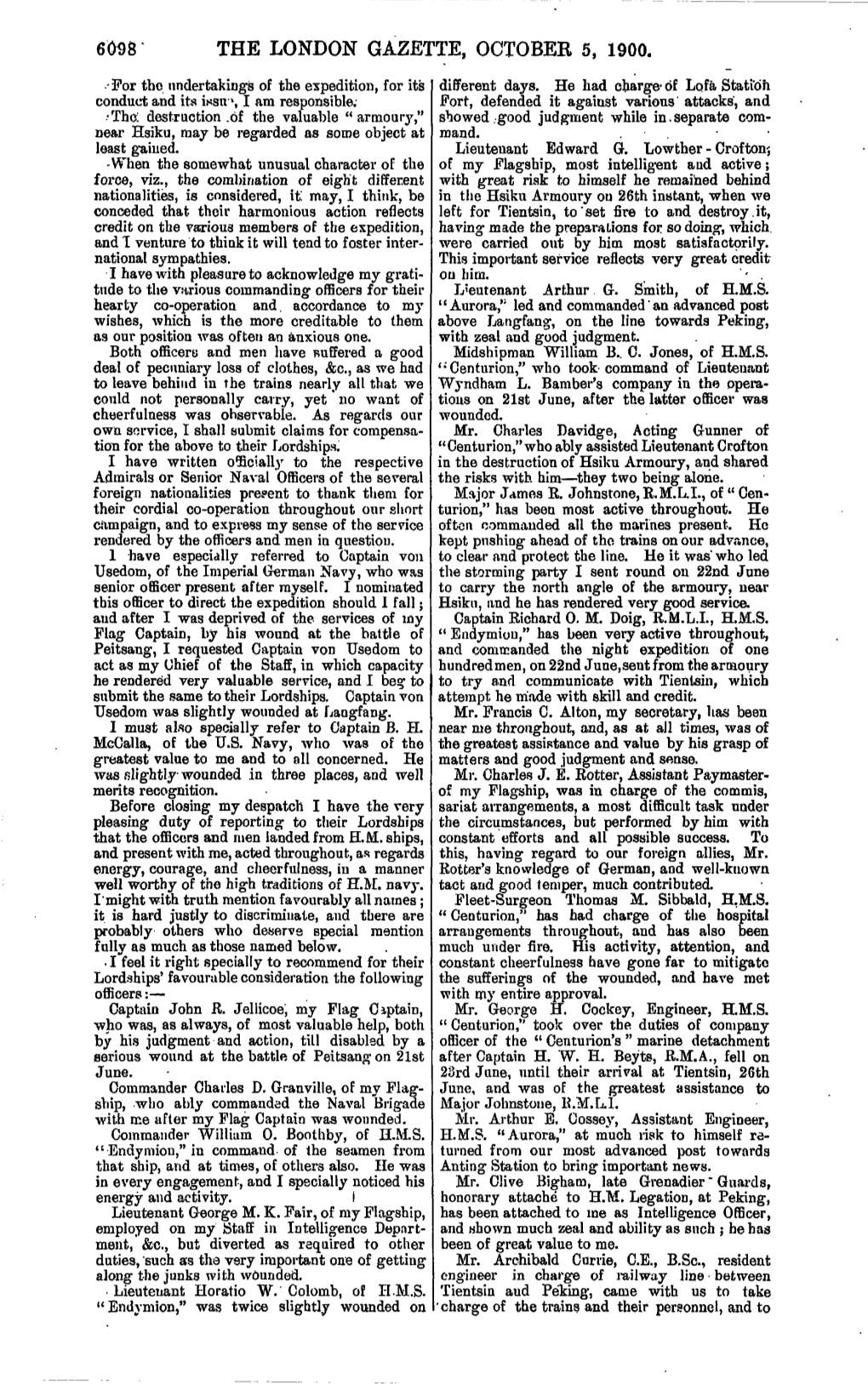 6098' the London Gazette, October 5, 1900