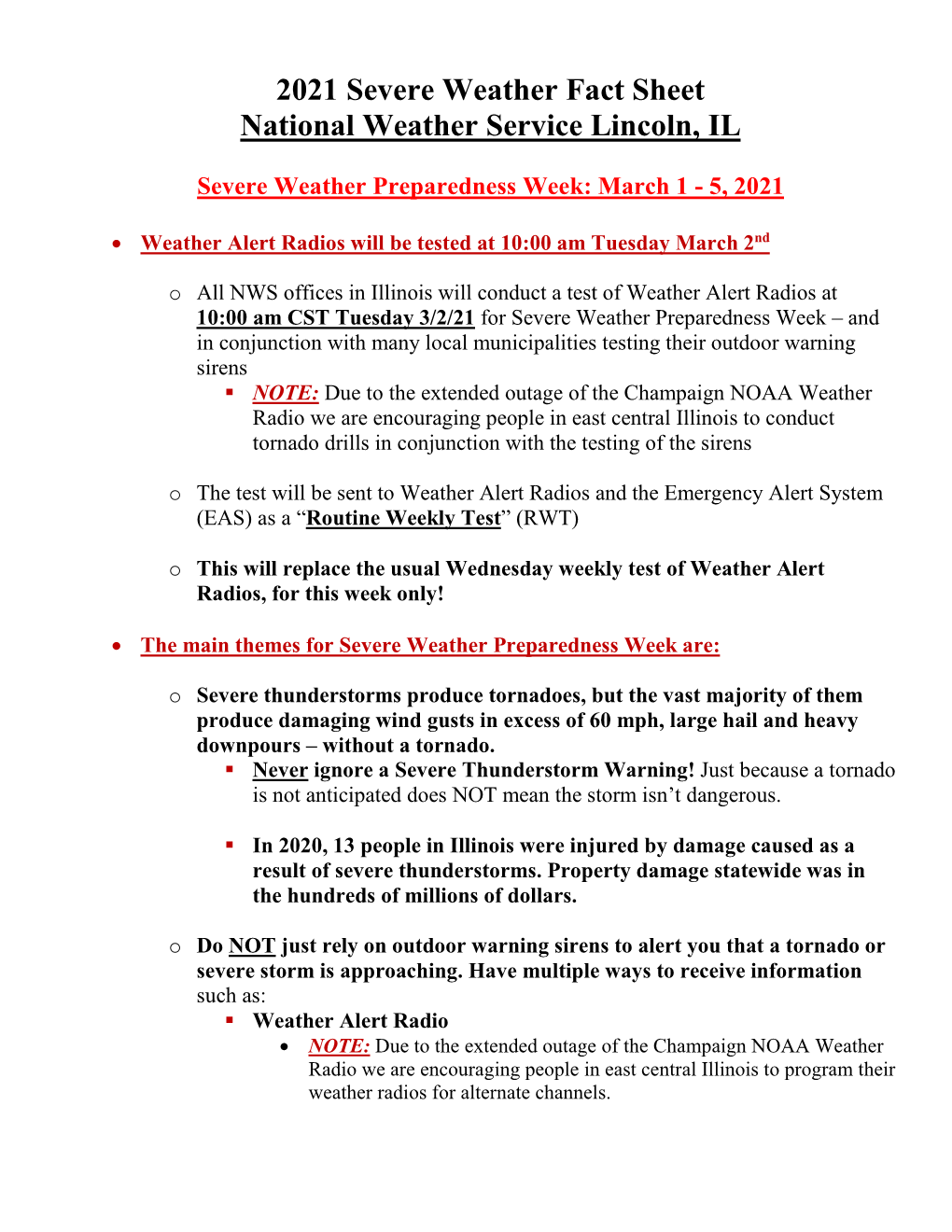 2021 Severe Weather Fact Sheet National Weather Service Lincoln, IL