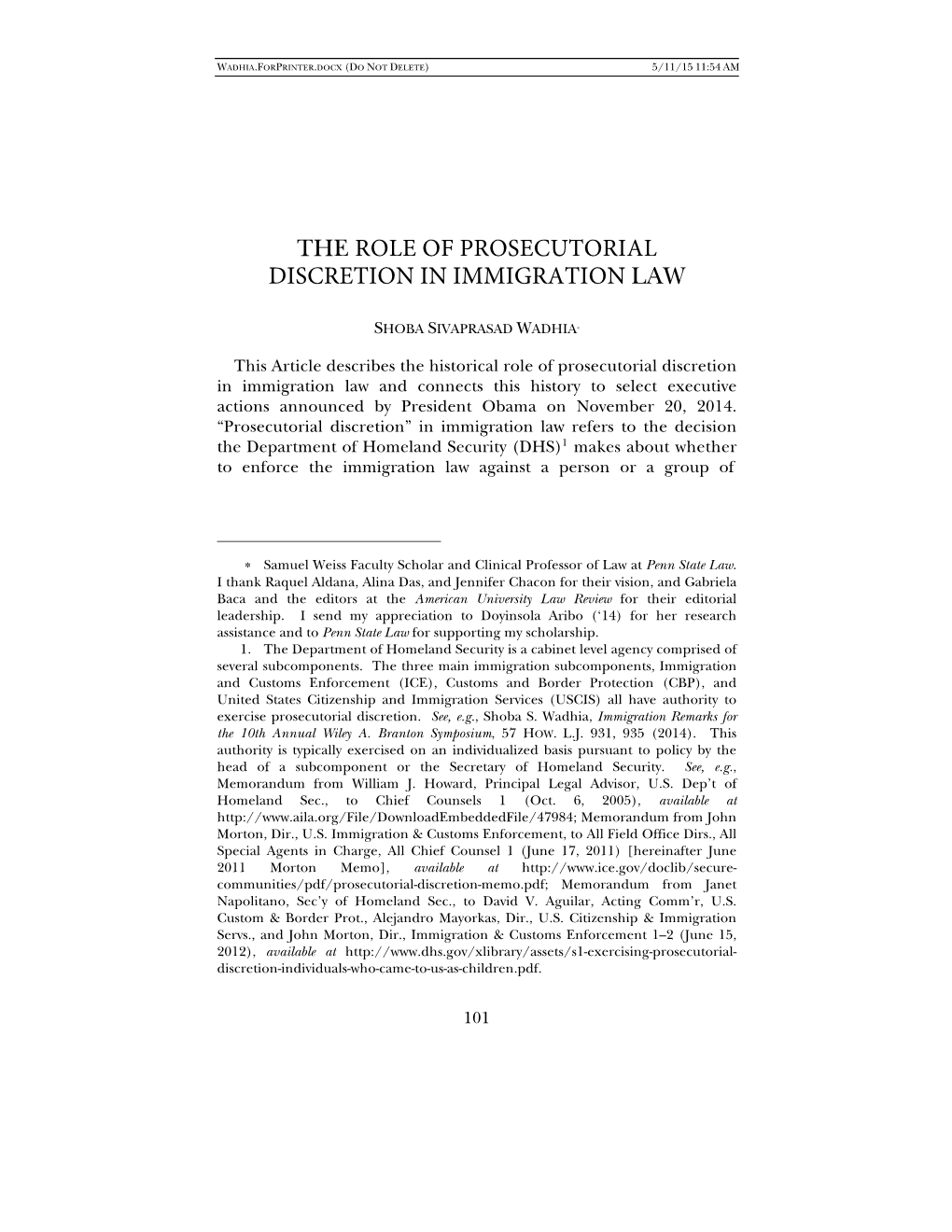 The Role of Prosecutorial Discretion in Immigration Law
