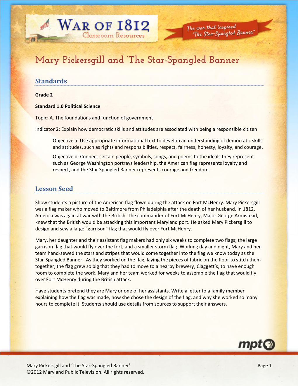 Mary Pickersgill and 'The Star-Spangled Banner'