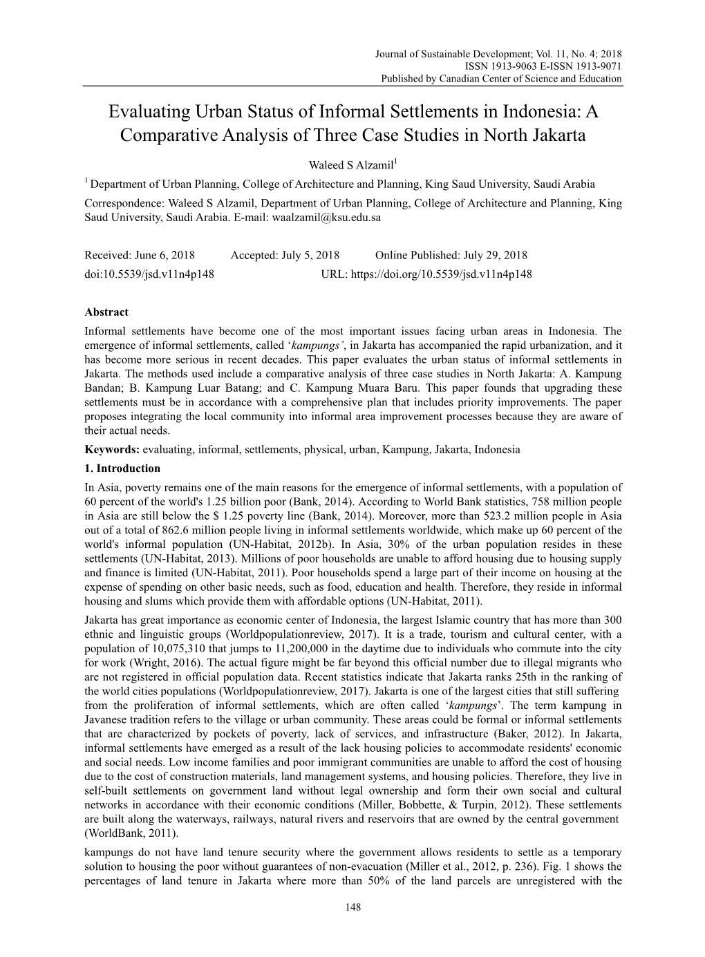 Evaluating Urban Status of Informal Settlements in Indonesia: a Comparative Analysis of Three Case Studies in North Jakarta