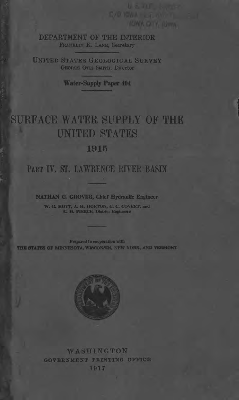 Surface Water Supply of the United States 1915 Part It