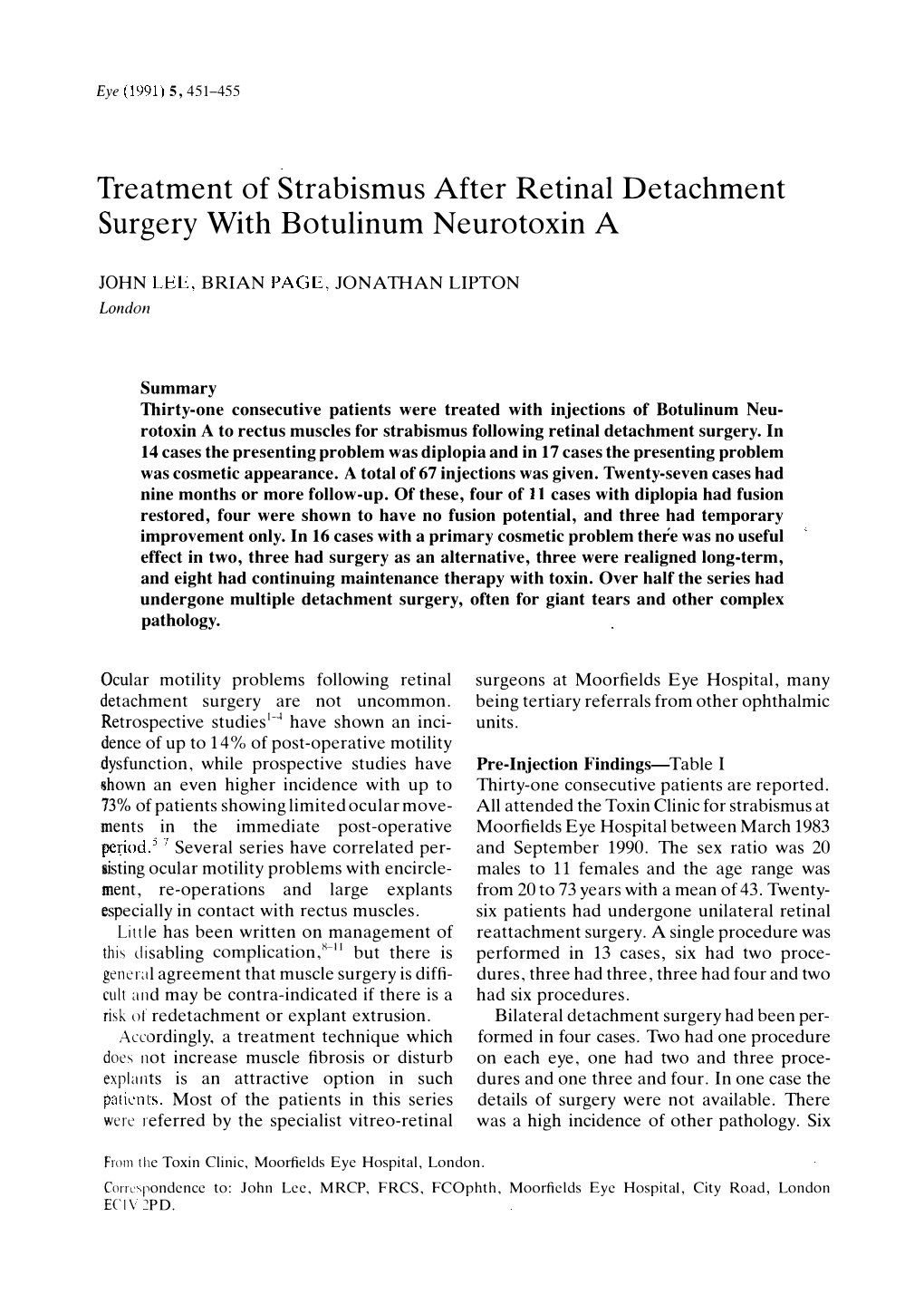 Treatment of Strabismus After Retinal Detachment Surgery with Botulinum Neurotoxin A