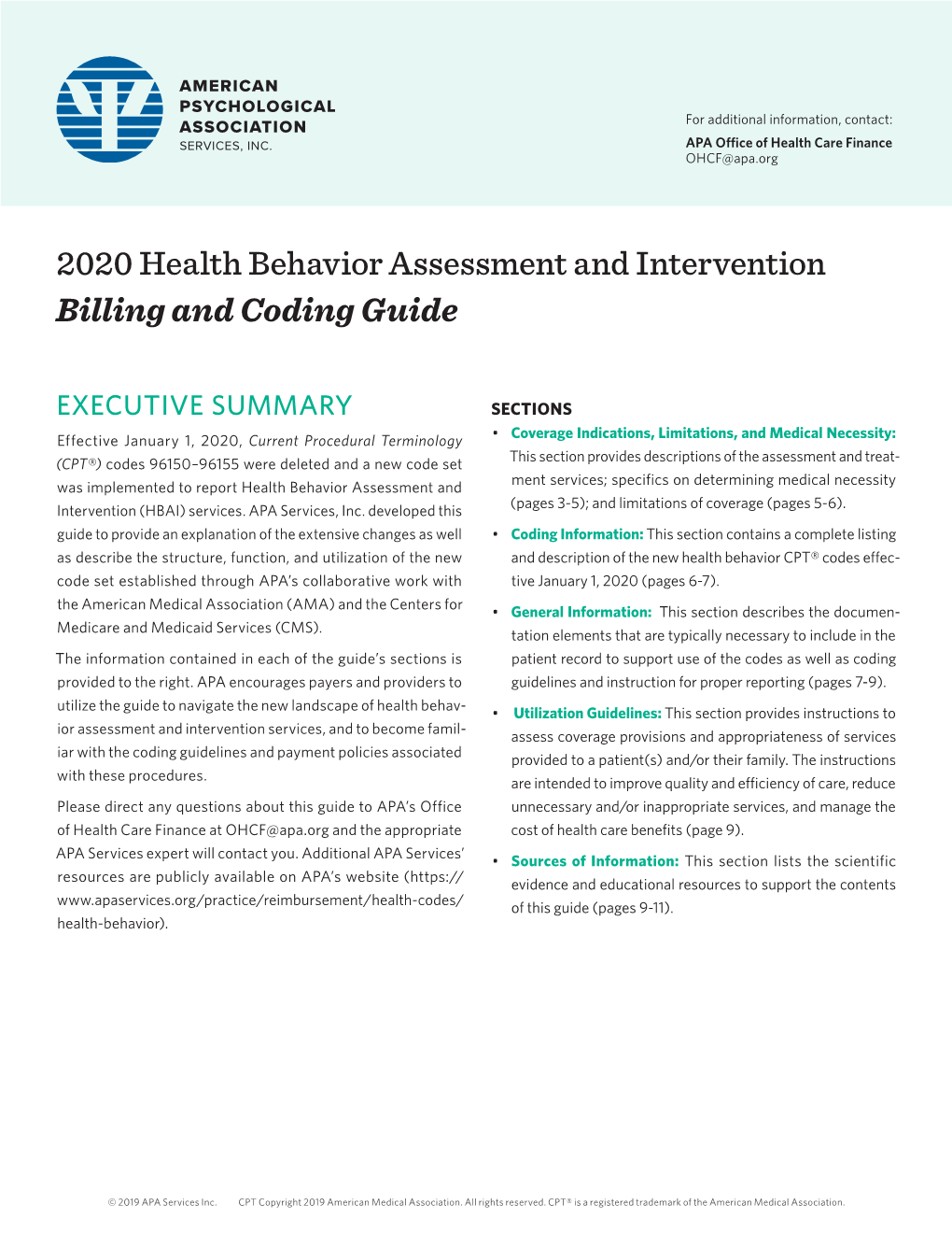 2020 Health Behavior Assessment and Intervention Billing and Coding Guide