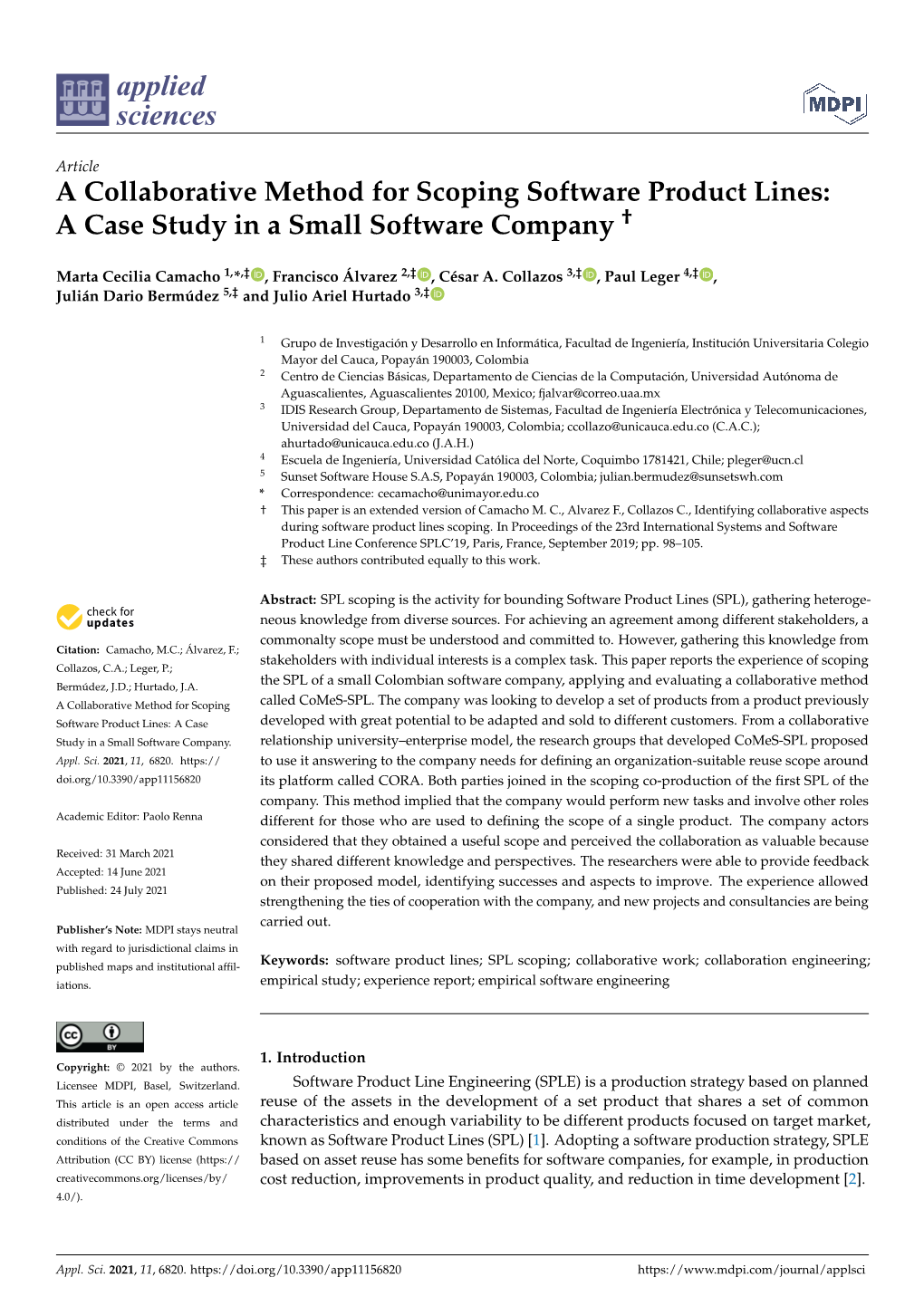 A Collaborative Method for Scoping Software Product Lines: a Case Study in a Small Software Company †