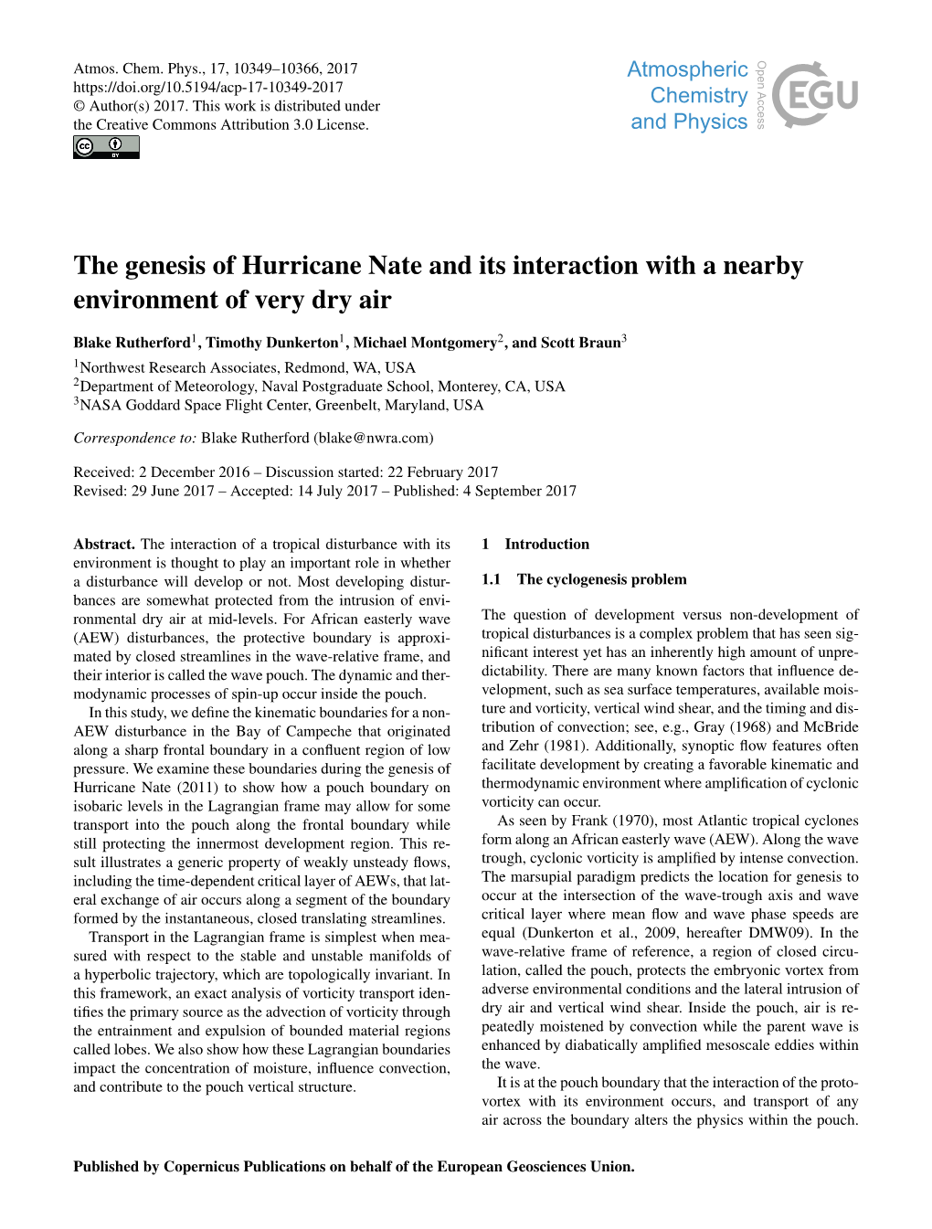 The Genesis of Hurricane Nate and Its Interaction with a Nearby Environment of Very Dry Air