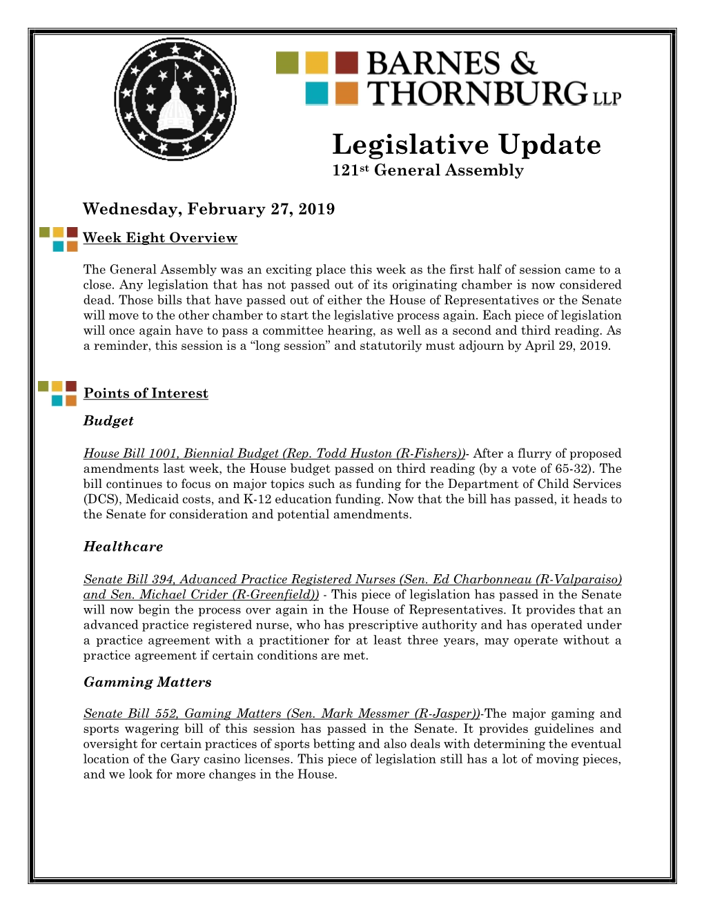 Legislative Update 121St General Assembly