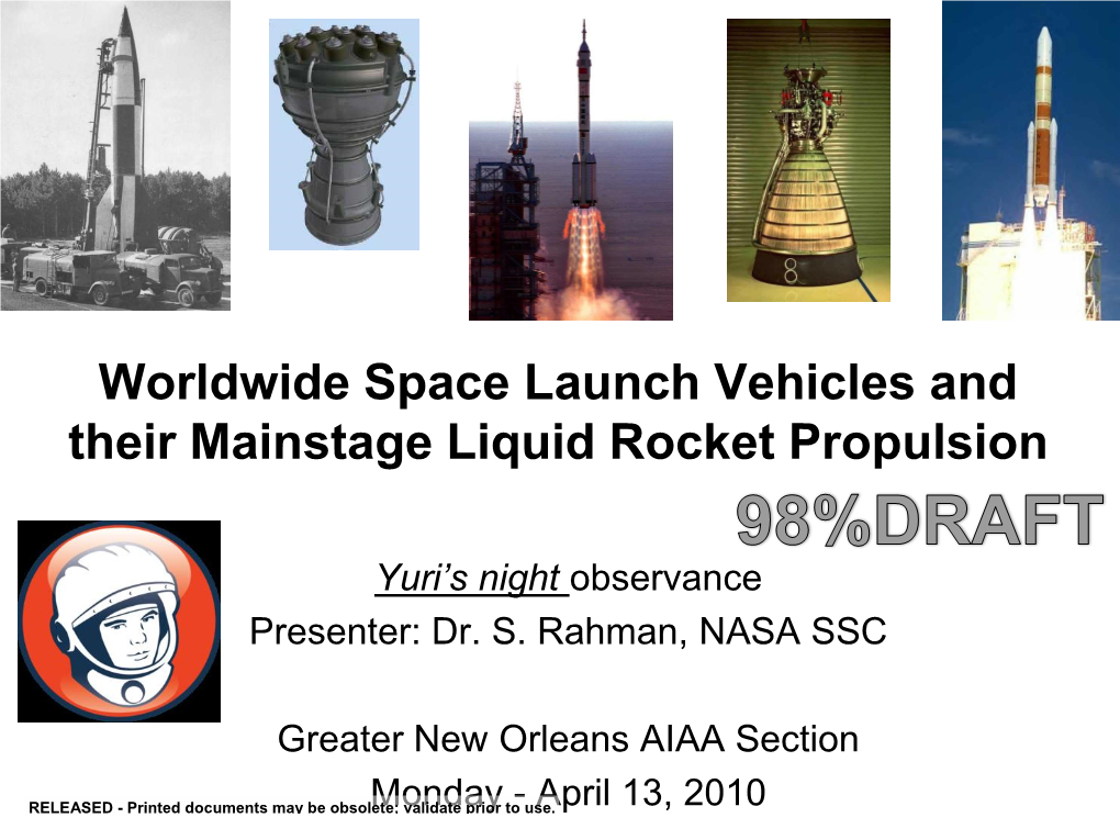 Worldwide Space Launch Vehicles and Their Mainstage Liquid Rocket Propulsion