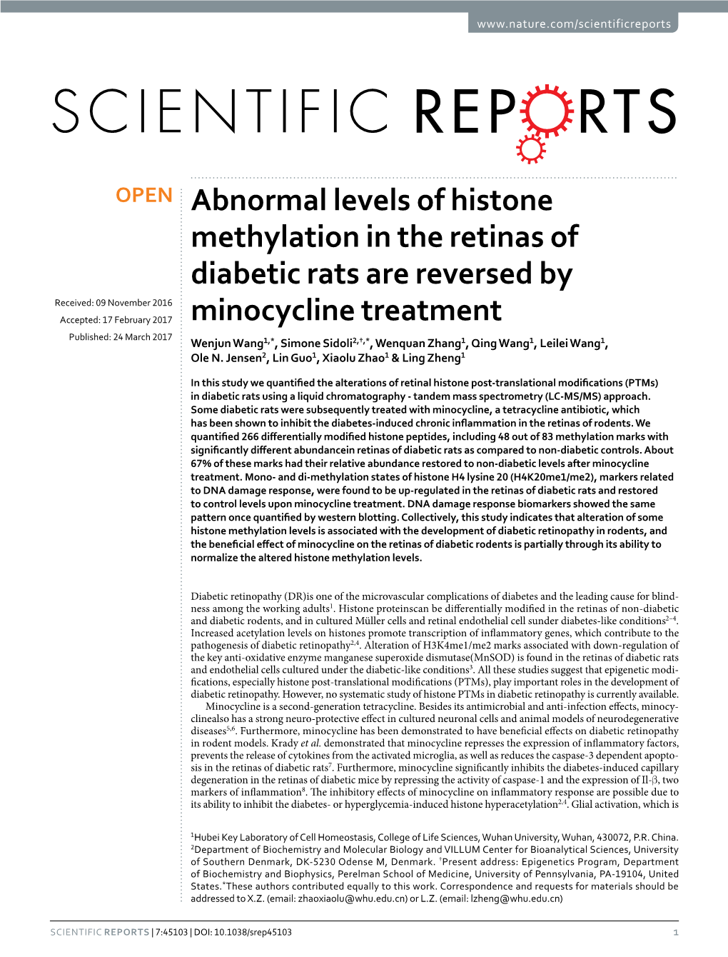 Abnormal Levels of Histone Methylation in the Retinas of Diabetic