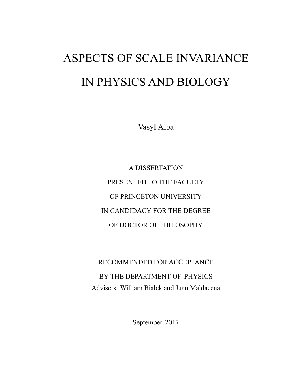 Aspects of Scale Invariance in Physics and Biology