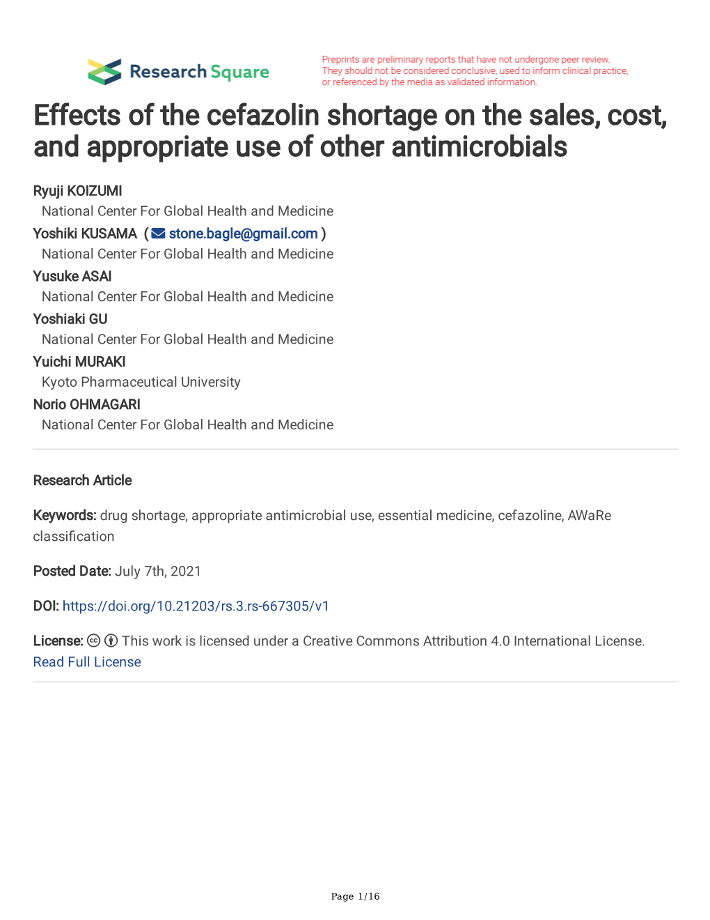Effects of the Cefazolin Shortage on the Sales, Cost, and Appropriate Use of Other Antimicrobials