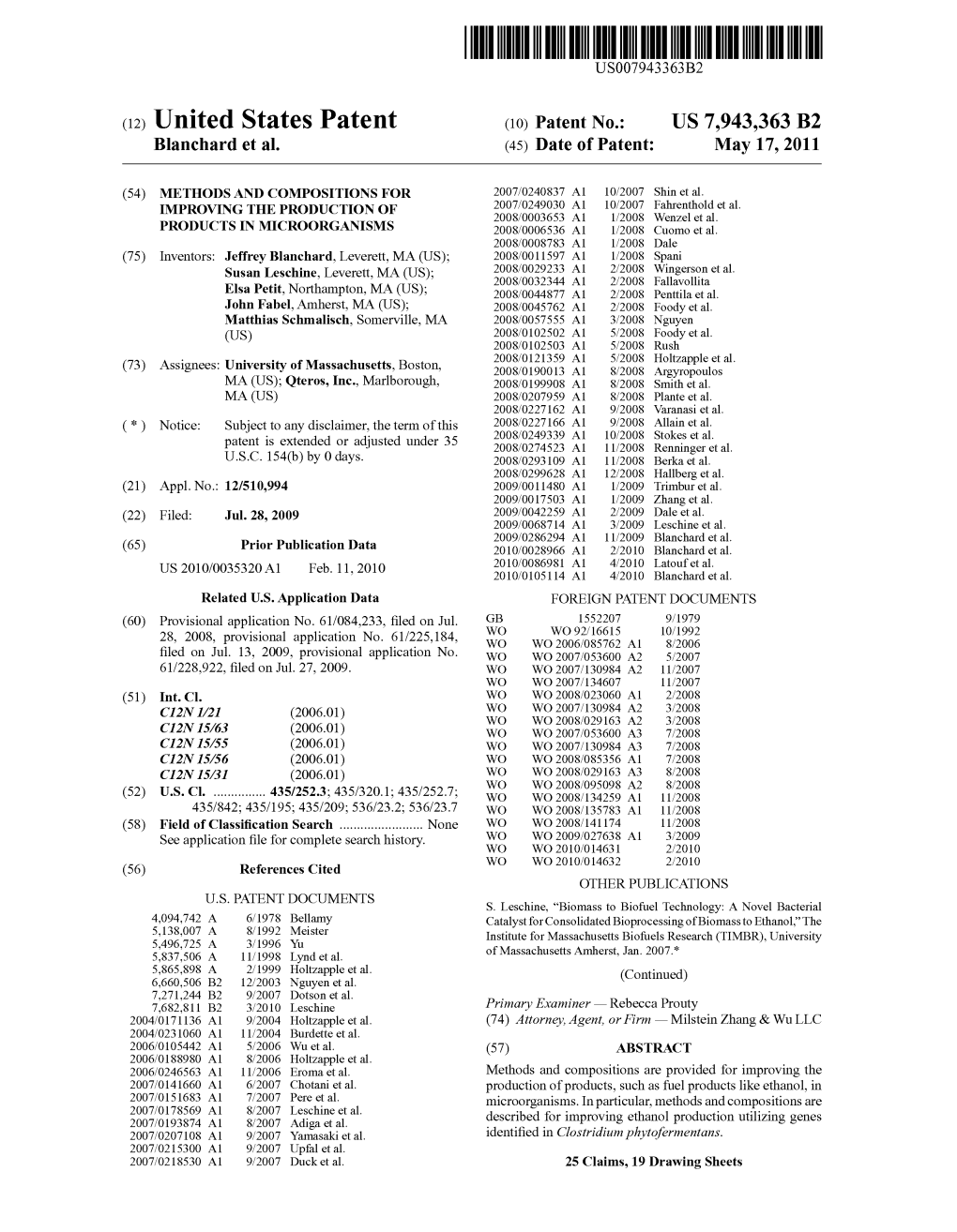 (12) United States Patent (10) Patent No.: US 7,943,363 B2 Blanchard Et Al