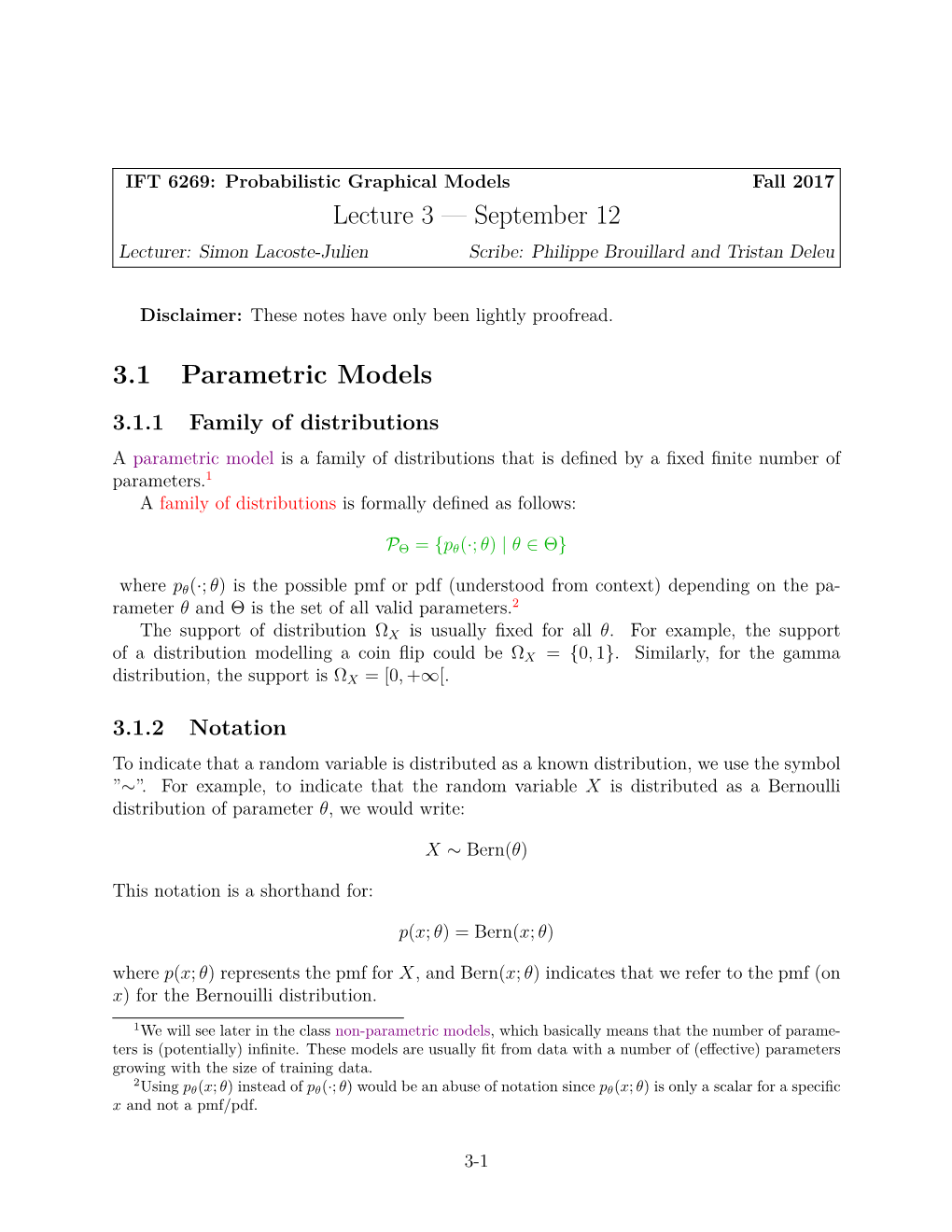 Lecture 3 — September 12 3.1 Parametric Models