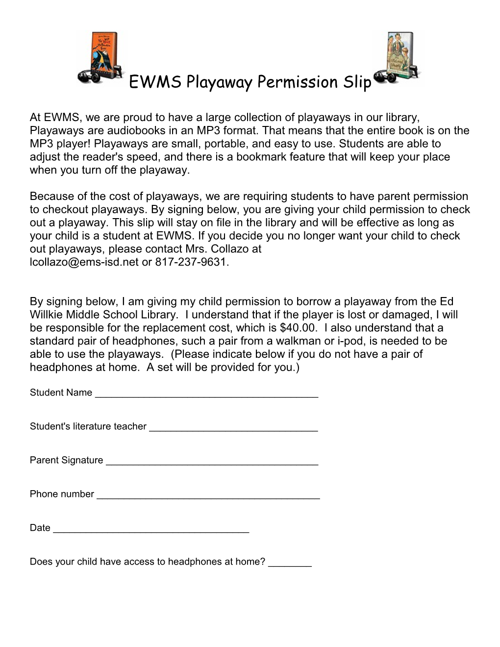 Playaway Permission Slip