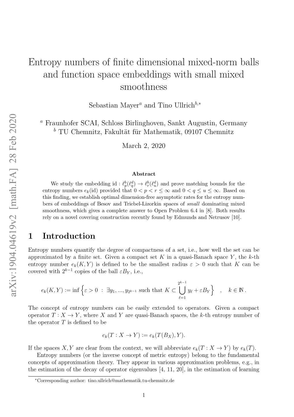 Entropy Numbers of Finite Dimensional Mixed-Norm Balls and Function