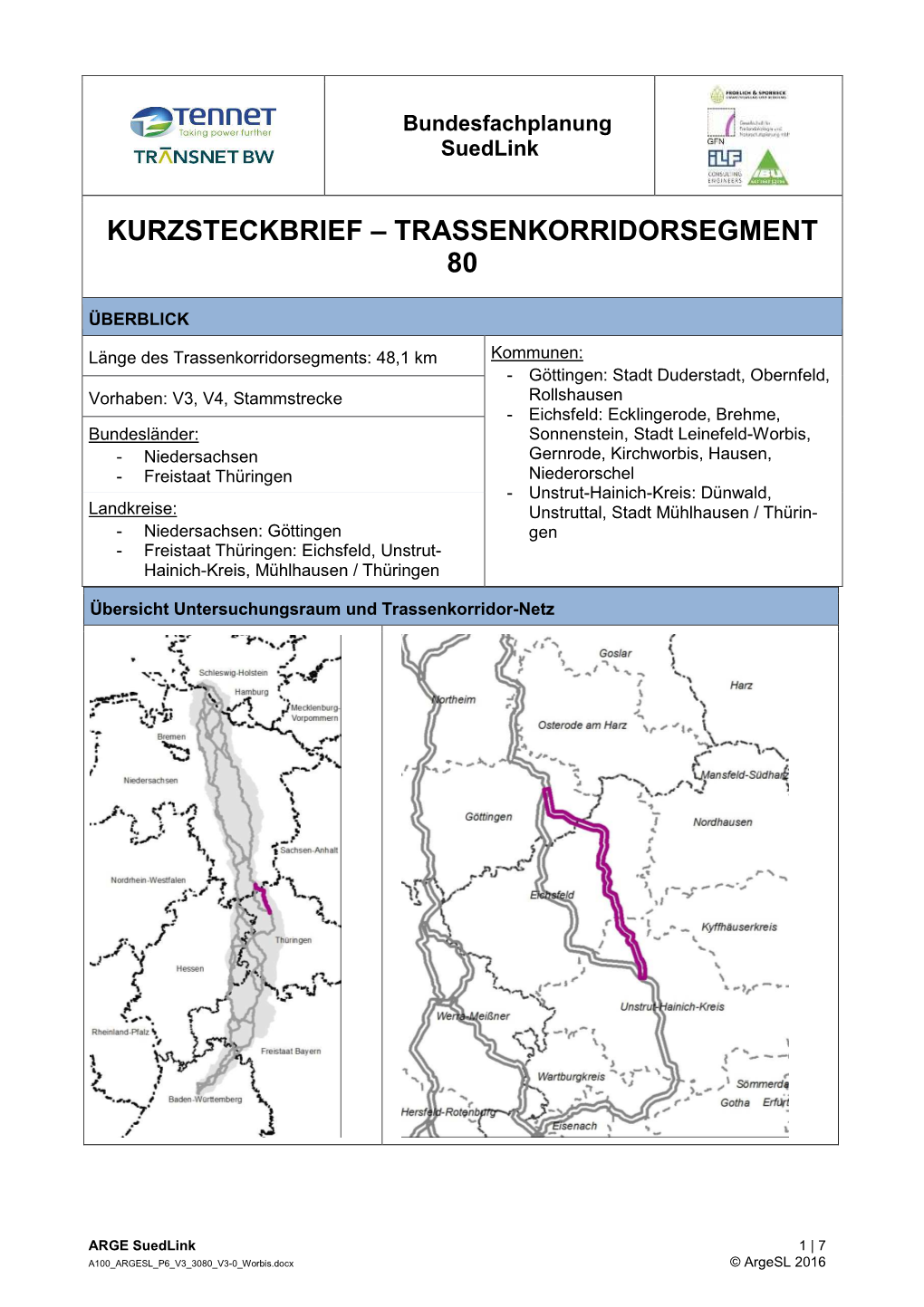 Kurzsteckbrief – Trassenkorridorsegment 80