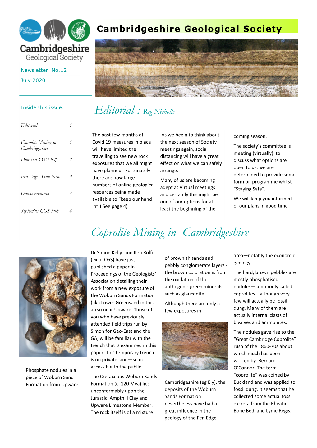 Editorial : Reg Nicholls Coprolite Mining in Cambridgeshire