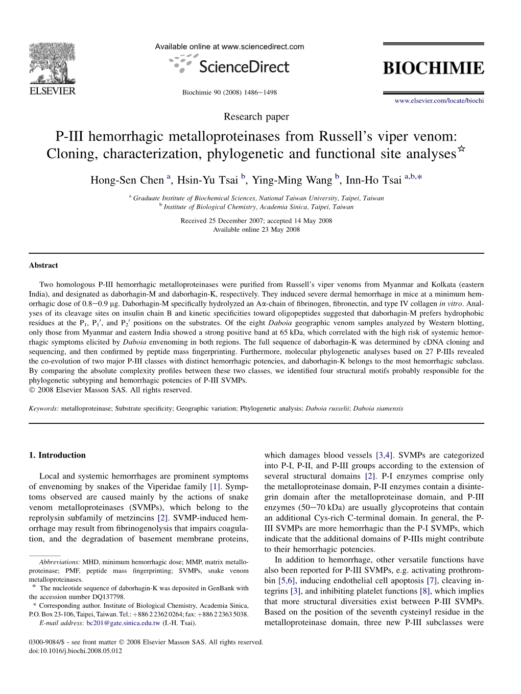 P-III Hemorrhagic Metalloproteinases from Russell's Viper Venom: Cloning