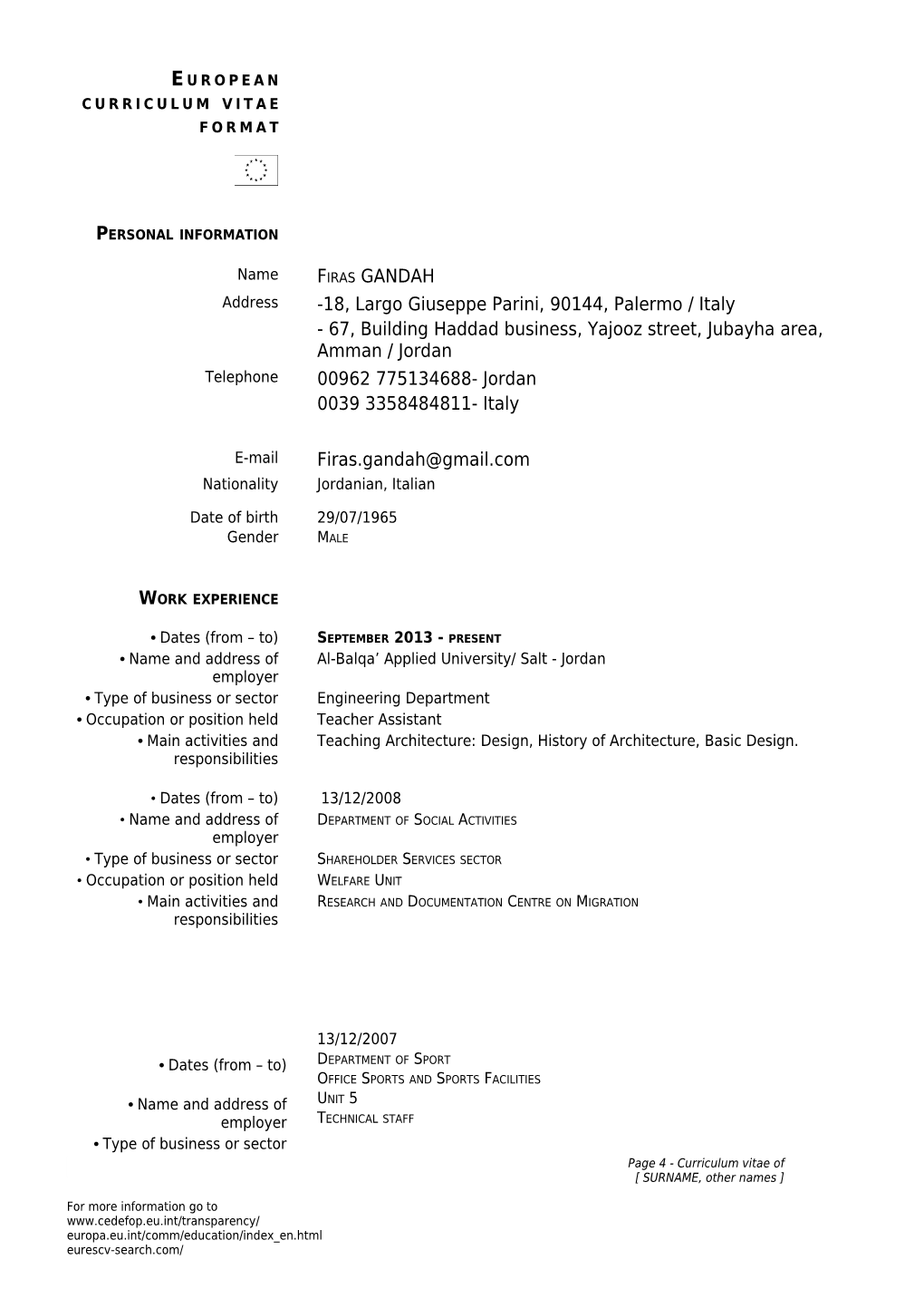 European Curriculum Vitae Format - Template