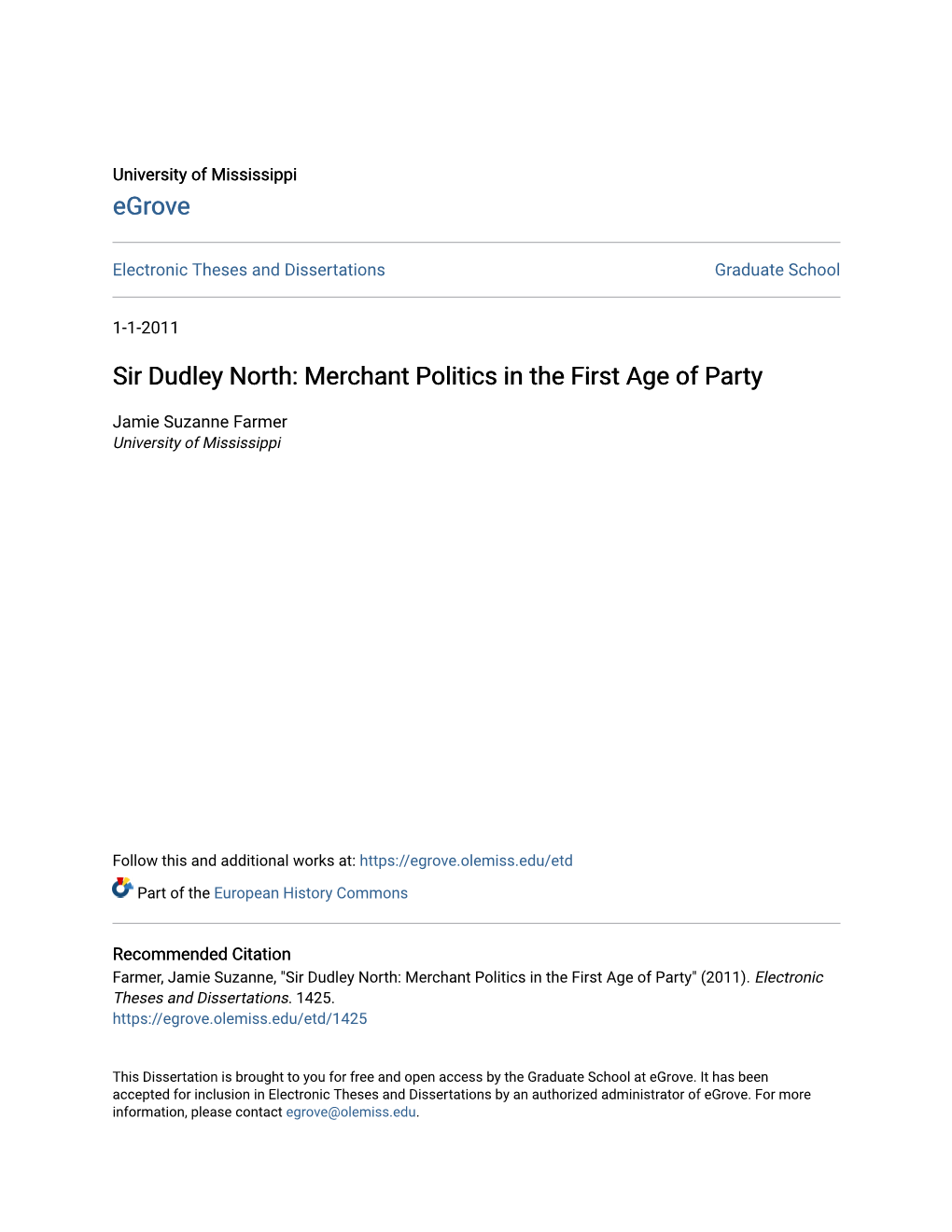 Sir Dudley North: Merchant Politics in the First Age of Party