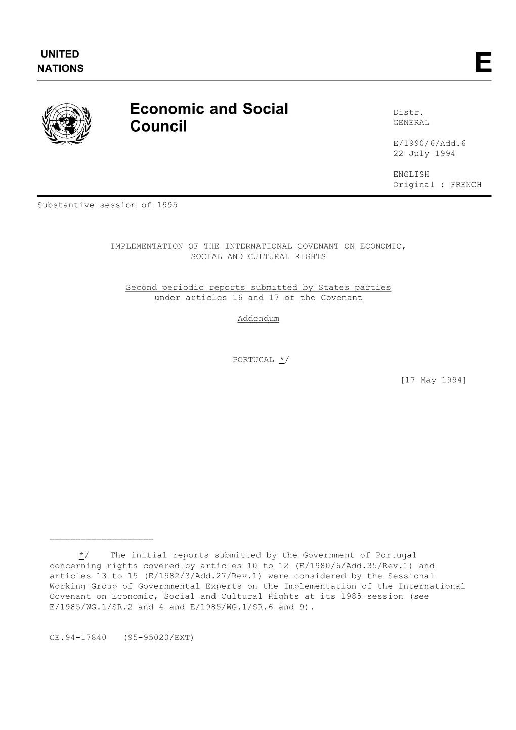 Economic and Social Council, Conceived As an Organ for Consultation and Dialogue on Economic and Social Policies and Invested with E/1990/6/Add.6 Page 28
