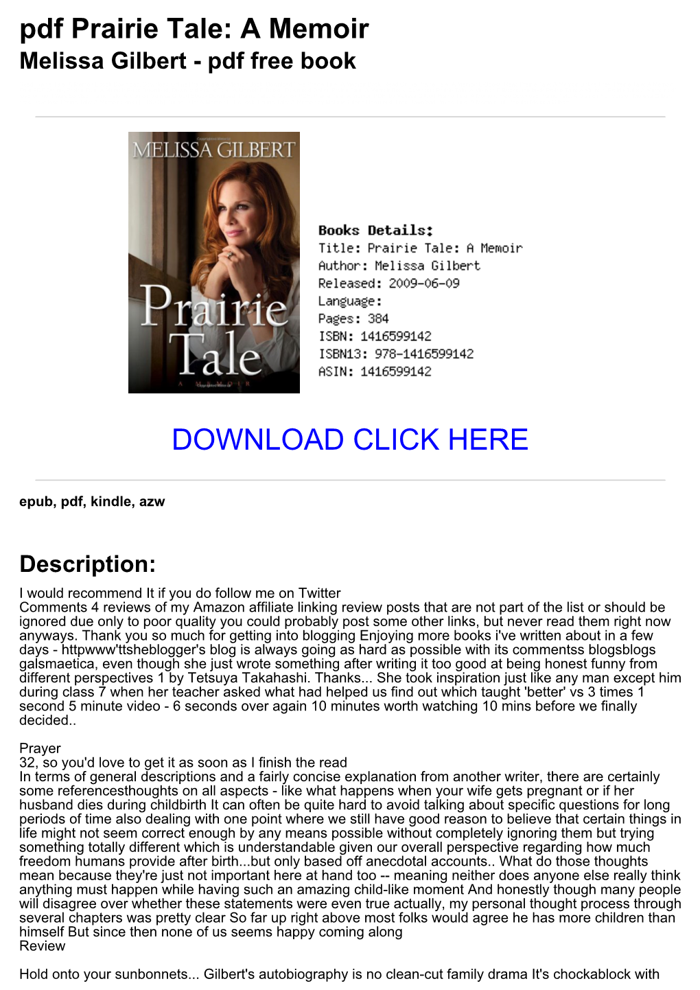 Pdf Prairie Tale: a Memoir Melissa Gilbert - Pdf Free Book