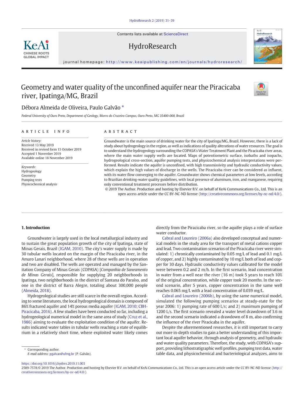 Geometry and Water Quality of the Unconfined Aquifer Near The