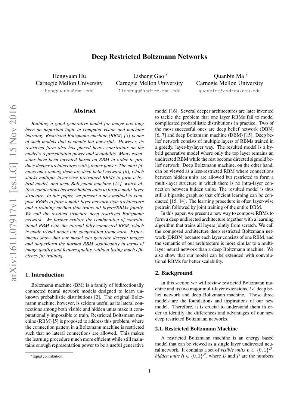 Deep Restricted Boltzmann Networks