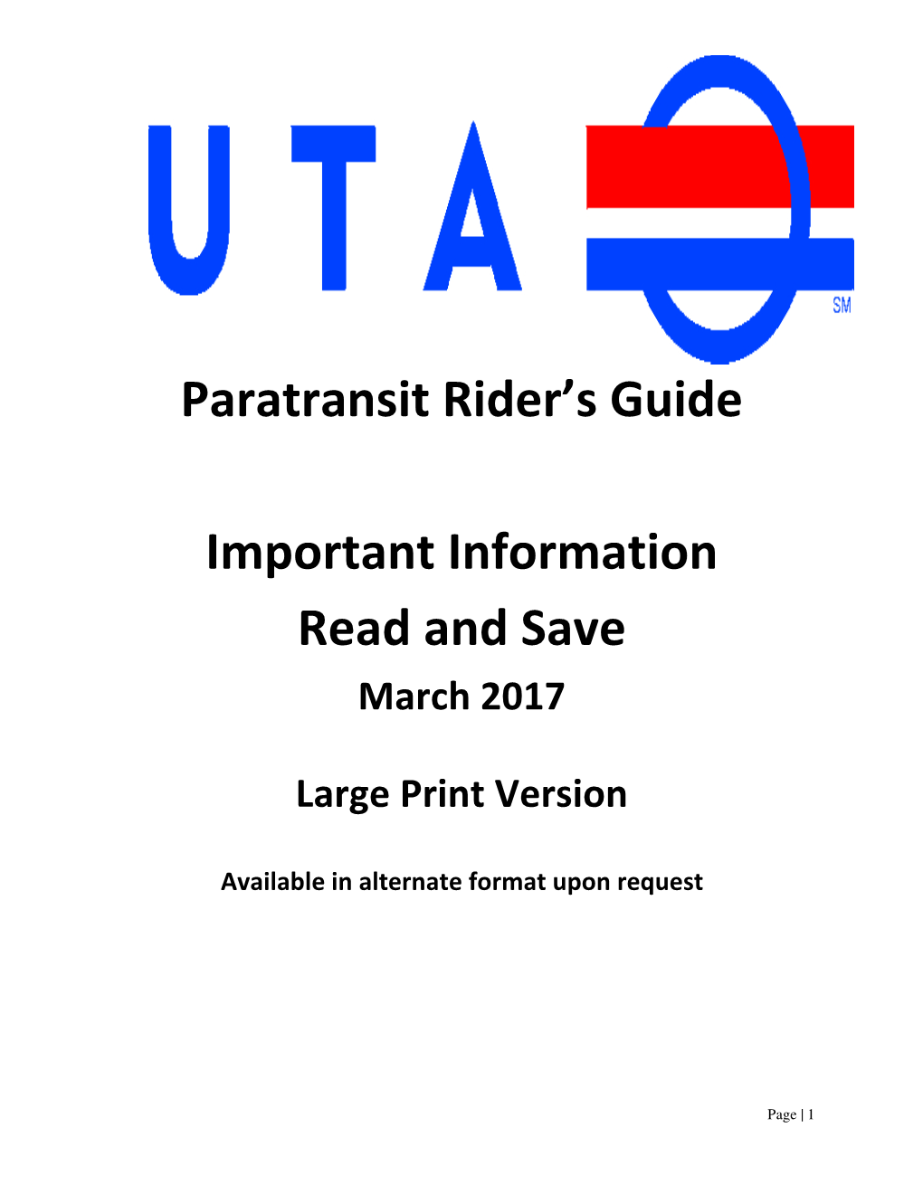 Paratransit Rider's Guide Important Information Read and Save
