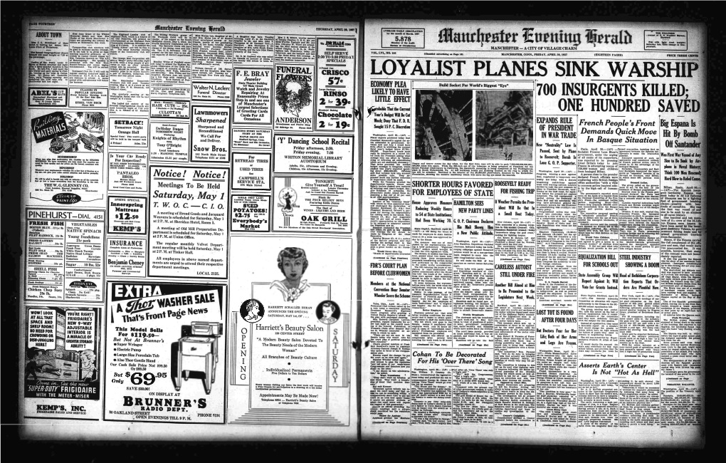 PLANES SINK WARSHIP Period with Refreshments Will Follow Jeweler Lester Late Last Night the Manchester Democratic Field Street Accompanied Them