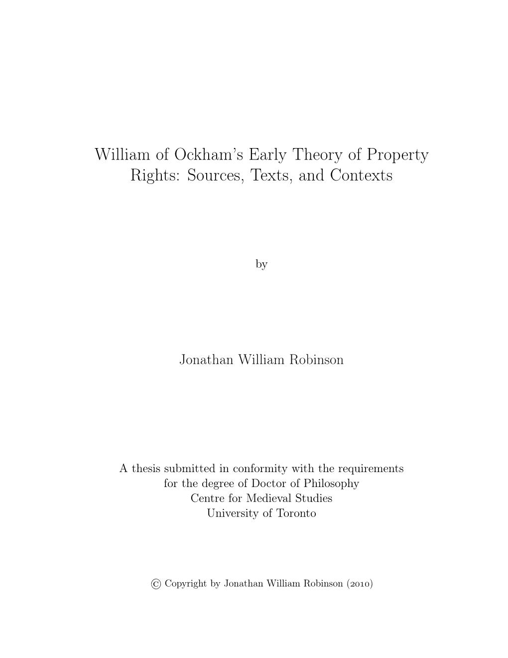 William of Ockham's Early Theory of Property Rights