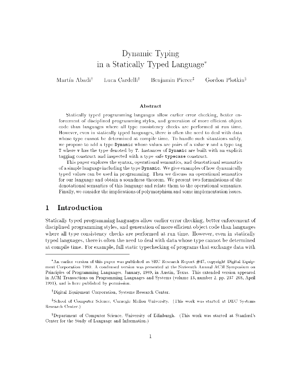 Dynamic Typing in a Statically Typed Language