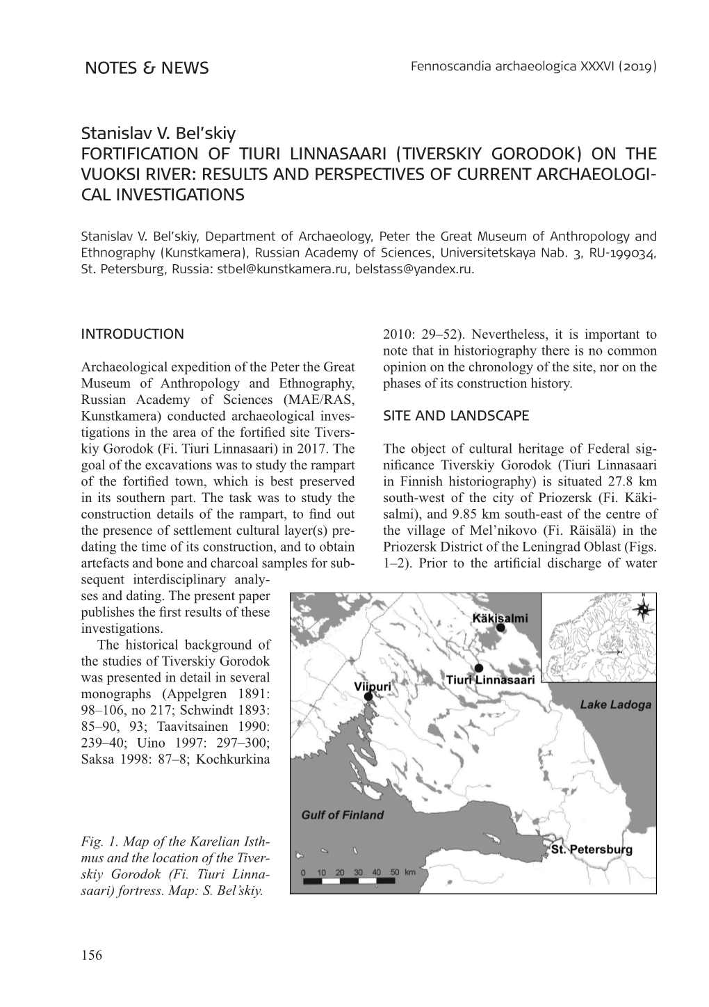 Tiverskiy Gorodok) on the Vuoksi River: Results and Perspectives of Current Archaeologi- Cal Investigations