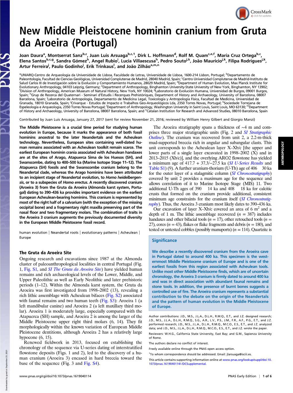 New Middle Pleistocene Hominin Cranium from Gruta Da Aroeira (Portugal)