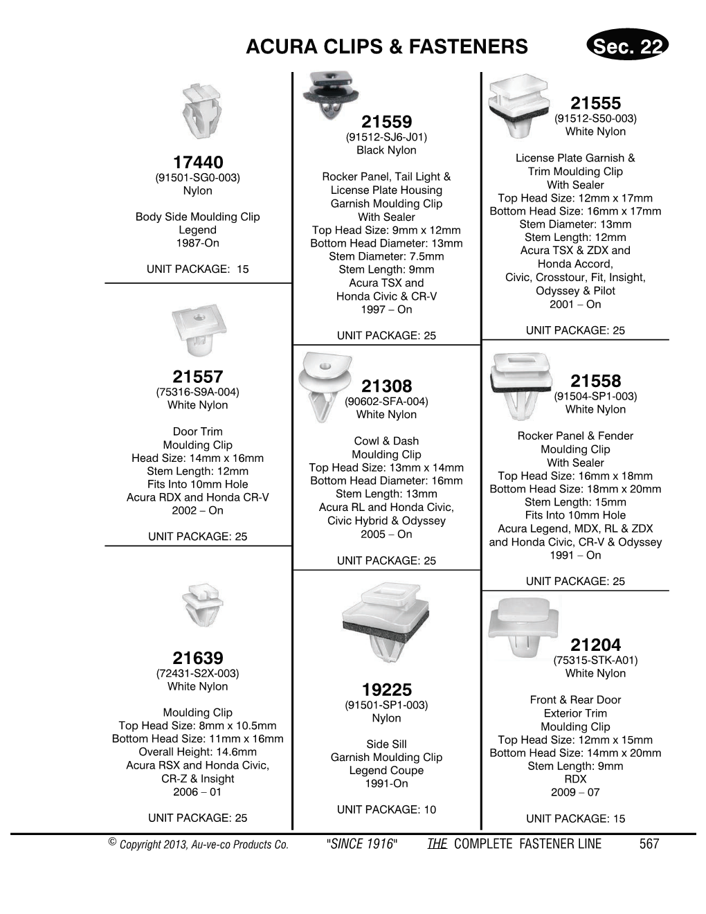 ACURA CLIPS & FAS TEN ERS Sec. 22