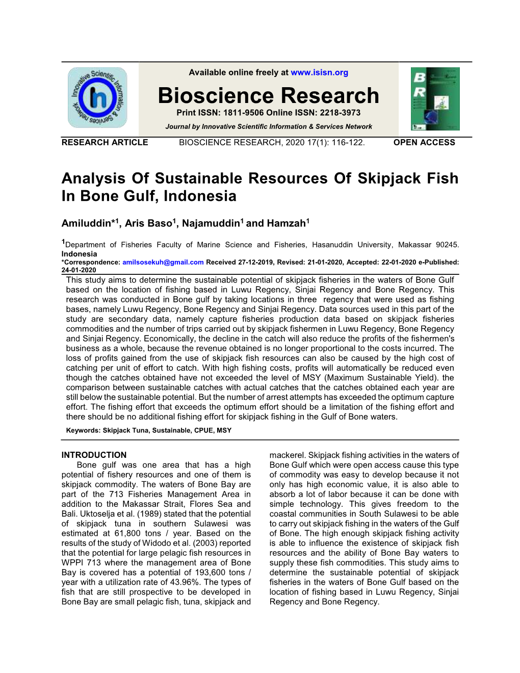 Amiluddin Et Al., Sustainable Resources of Skipjack Fish in Bone Gulf