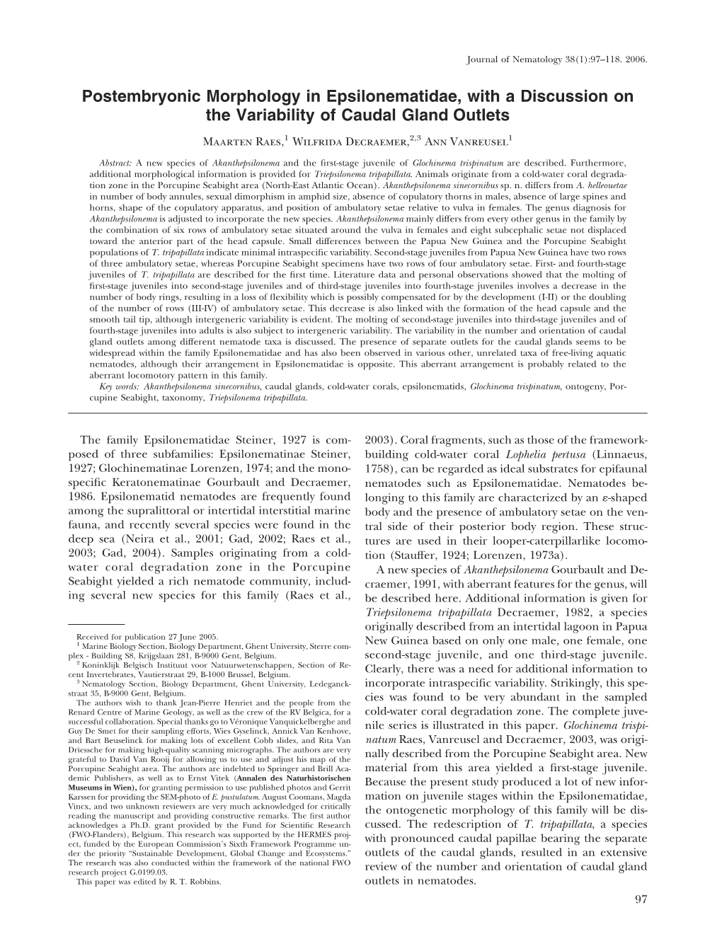 Postembryonic Morphology in Epsilonematidae, with a Discussion on the Variability of Caudal Gland Outlets