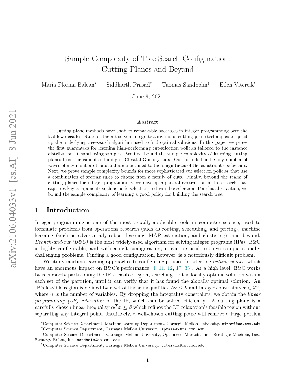 Sample Complexity of Tree Search Configuration: Cutting Planes And