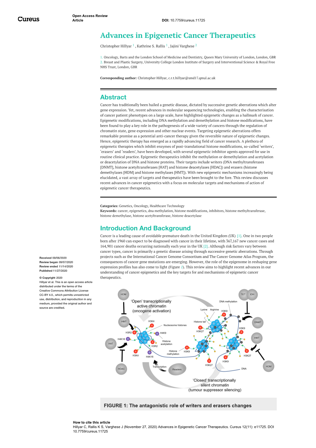 Advances in Epigenetic Cancer Therapeutics