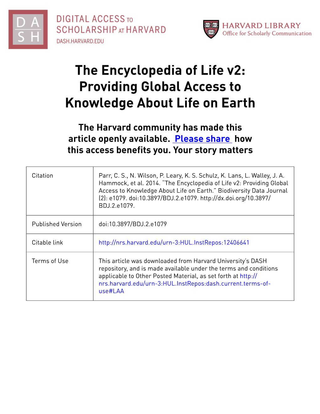 The Encyclopedia of Life V2: Providing Global Access to Knowledge About Life on Earth