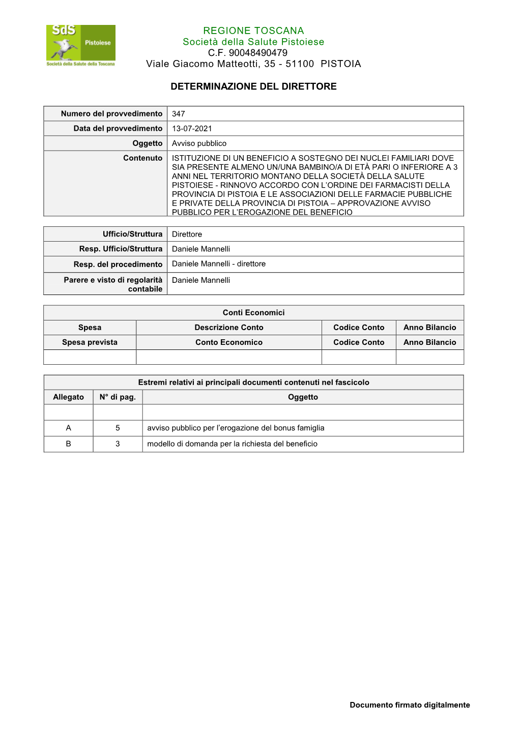 REGIONE TOSCANA Società Della Salute Pistoiese C.F