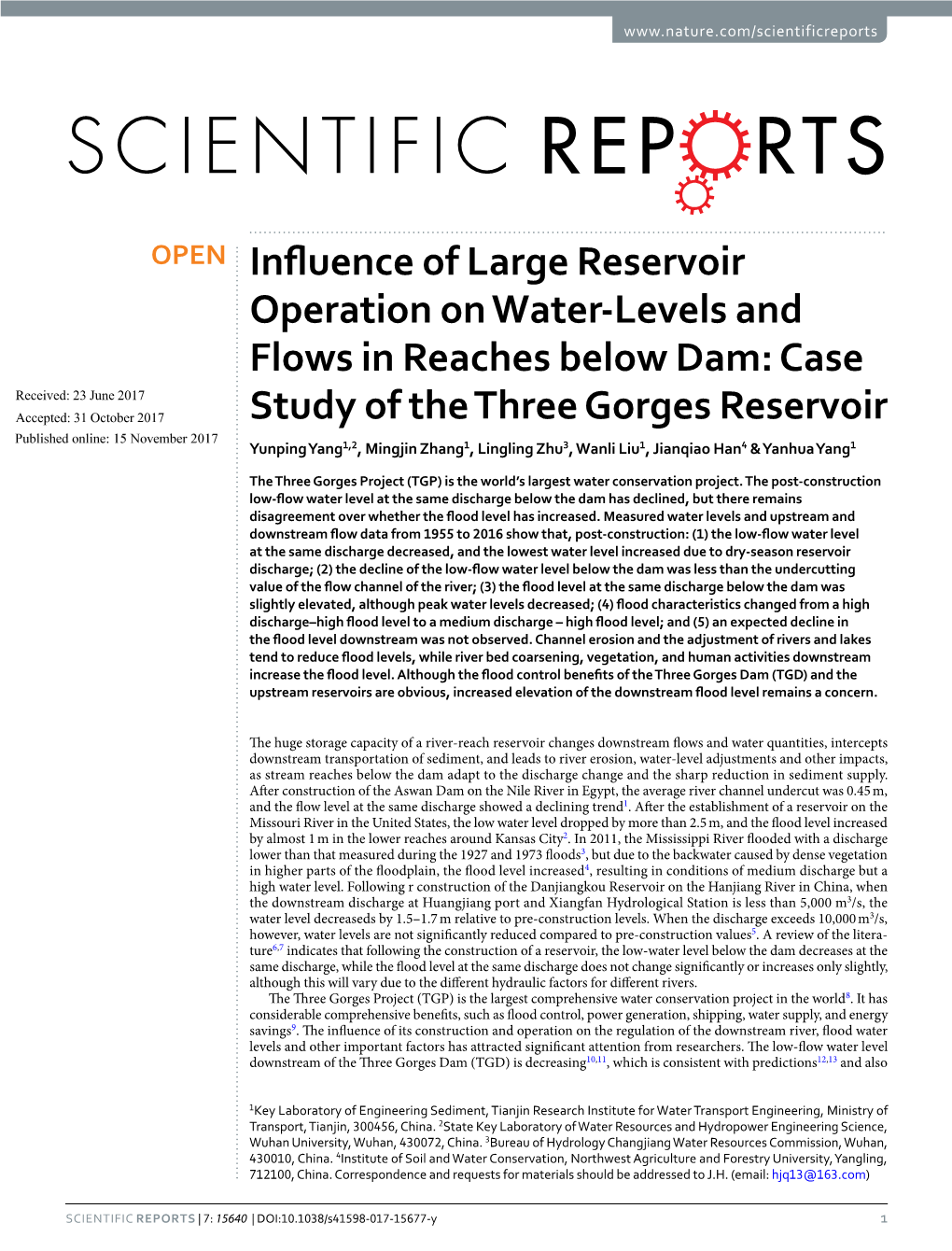 Influence of Large Reservoir Operation on Water-Levels