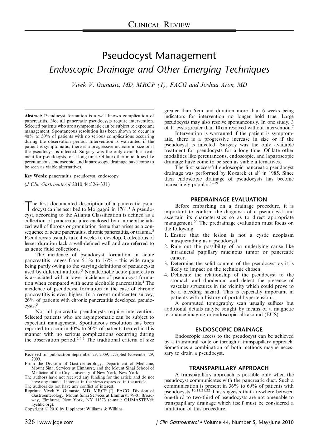 Pseudocyst Management Endoscopic Drainage and Other Emerging Techniques