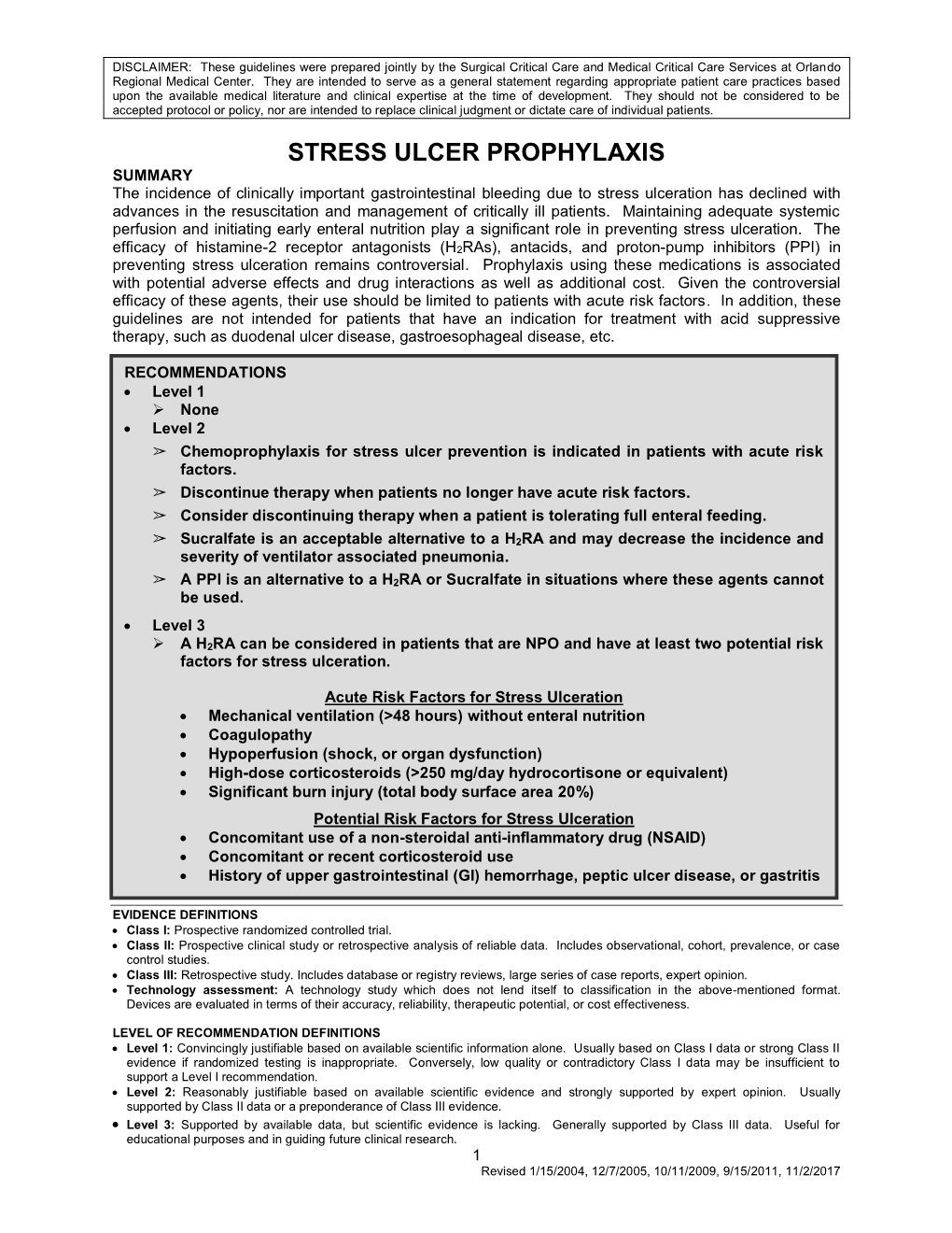 Stress Ulcer Prophylaxis