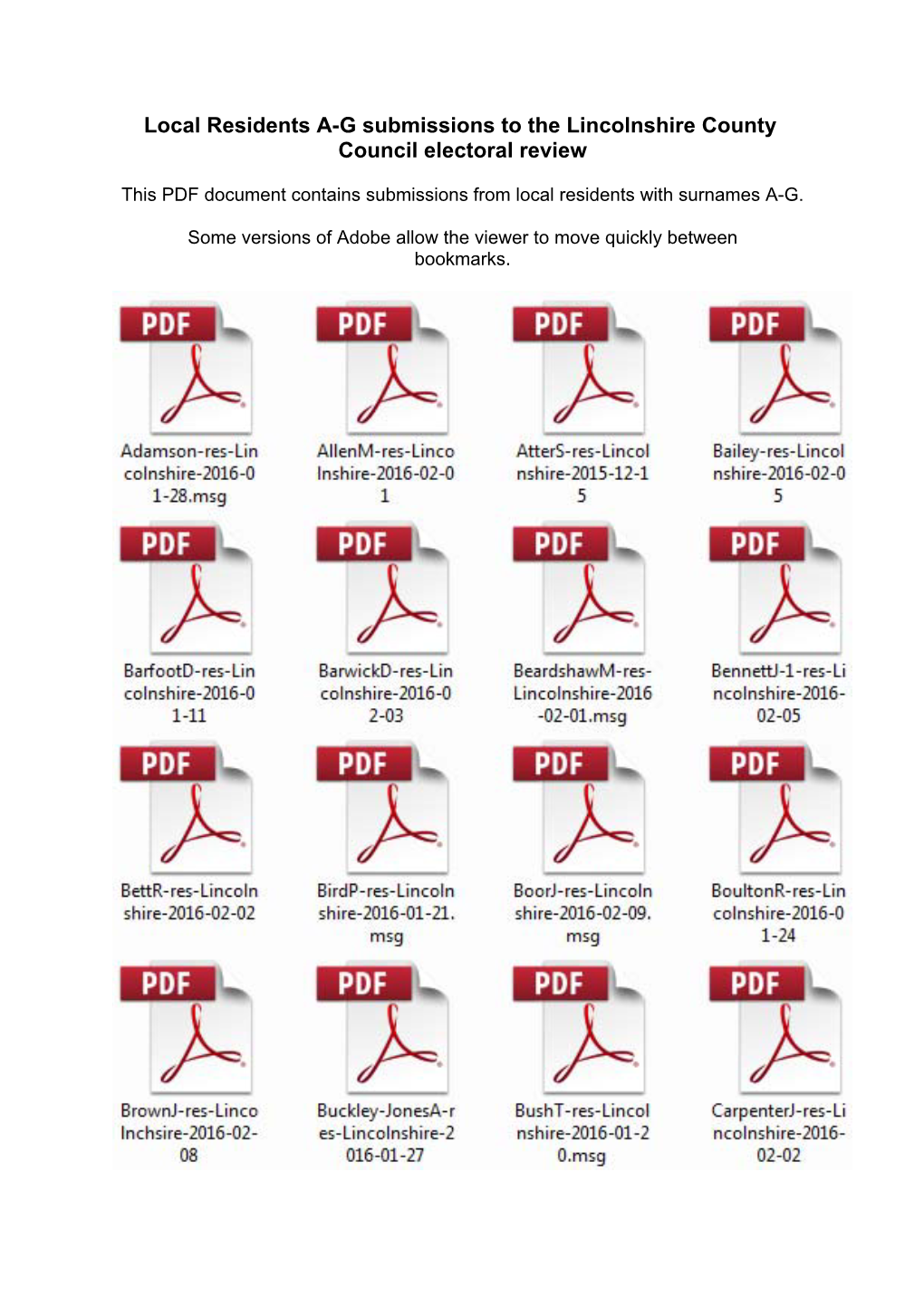 Local Residents A-G Submissions to the Lincolnshire County Council Electoral Review