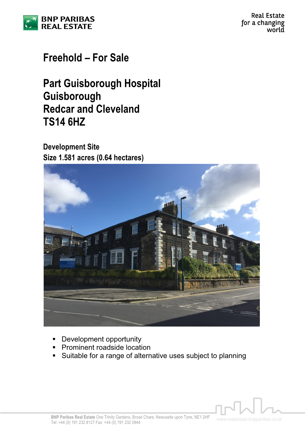 Freehold – for Sale Part Guisborough Hospital Guisborough Redcar And