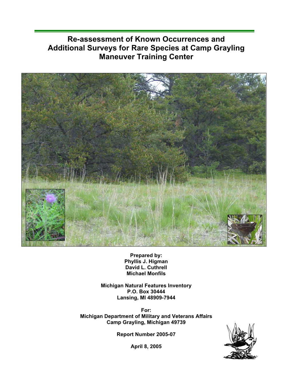 Re-Assessment of Known Occurrences and Additional Surveys for Rare Species at Camp Grayling Maneuver Training Center