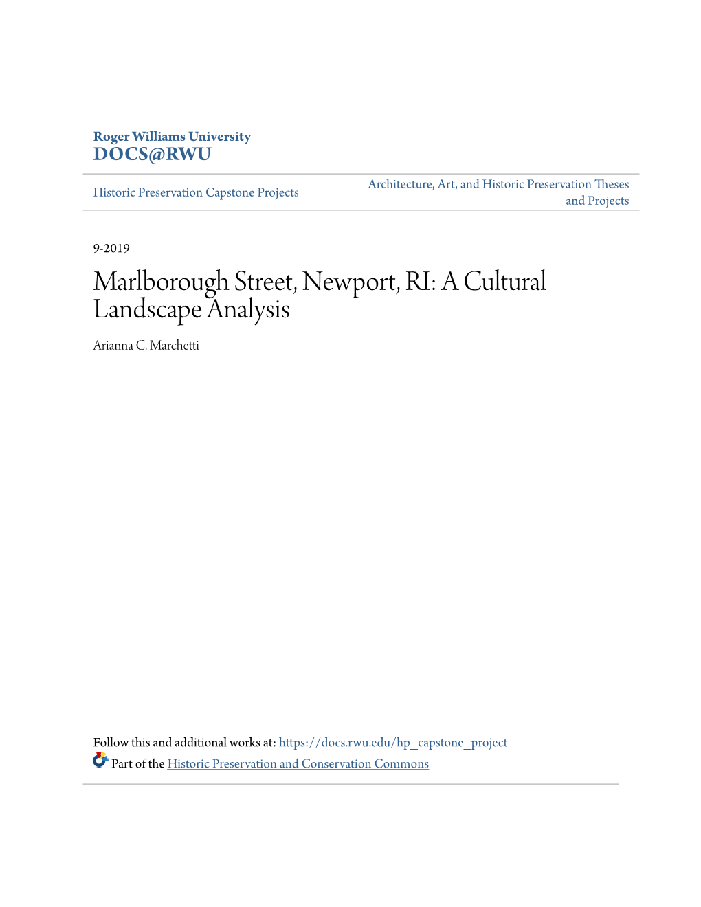 Marlborough Street, Newport, RI: a Cultural Landscape Analysis Arianna C