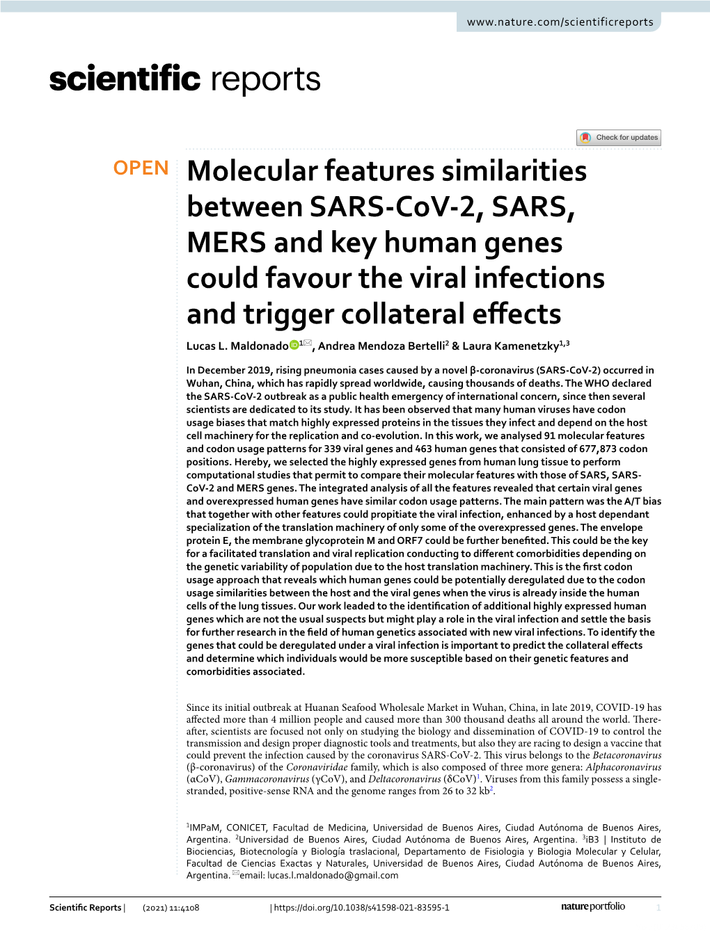 Molecular Features Similarities Between SARS-Cov-2, SARS