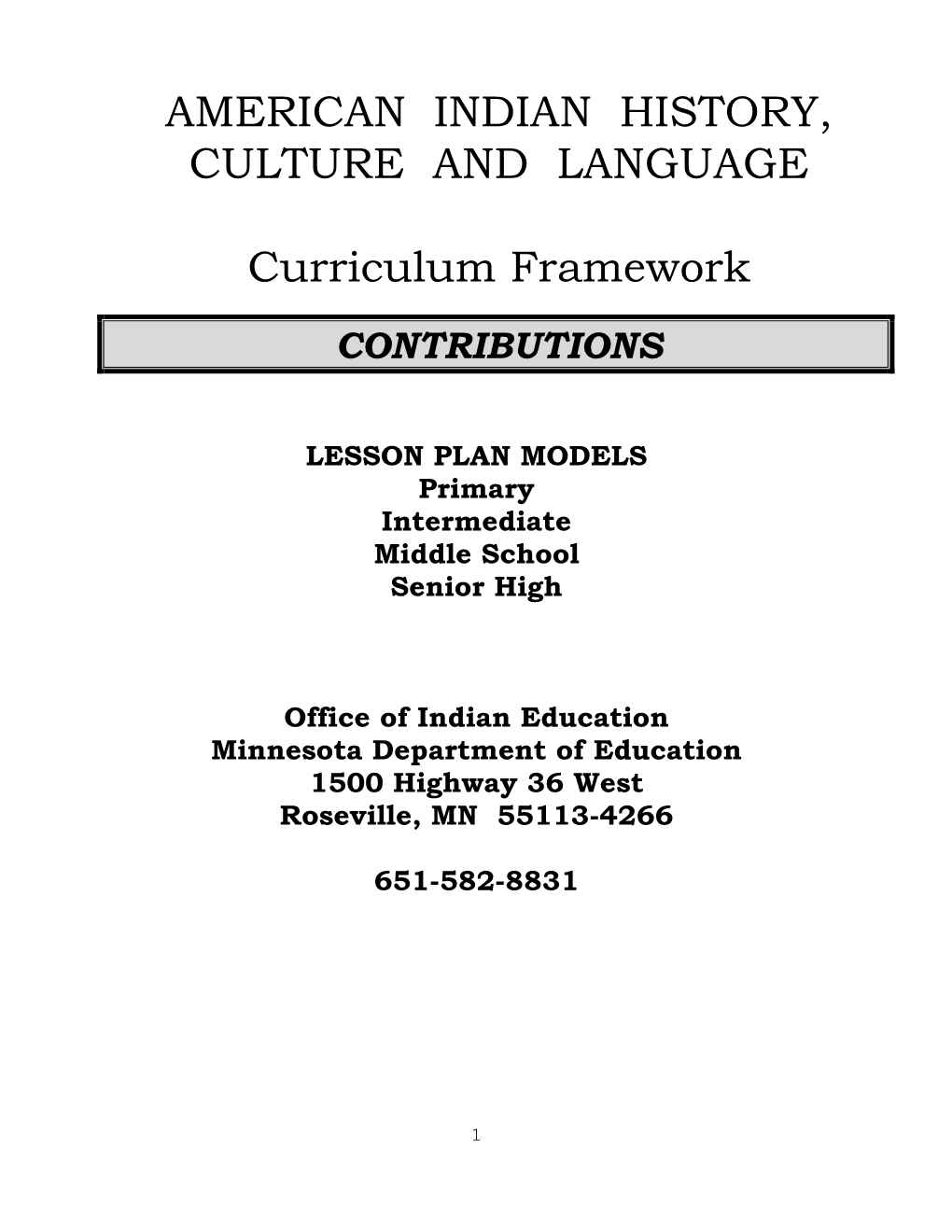 American Indian Contributions Curriculum